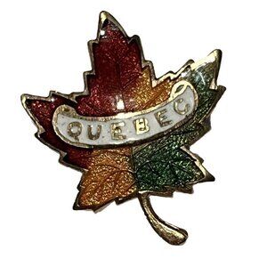 Quebec Maple Leaf Lapel Pin Multicolor Enamel Gold-Tone Vintage Collectible